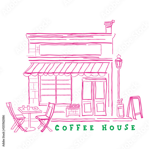 hand drawn line art vector of Coffee house. Prints for wall hangings. Coffee house prints. Freestyle retro sketches.