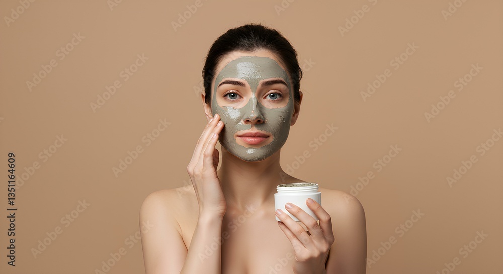 Woman applying a kaolin clay mask to purify her skin and absorb excess oil. Skincare concept for deep cleansing, pore tightening, and skin balance. Young woman applying a green kaolin clay mask Woman applying a kaolin clay mask to purify her skin and absorb excess oil. Skincare concept for deep cleansing, pore tightening, and skin balance. Young woman applying a green kaolin clay mask