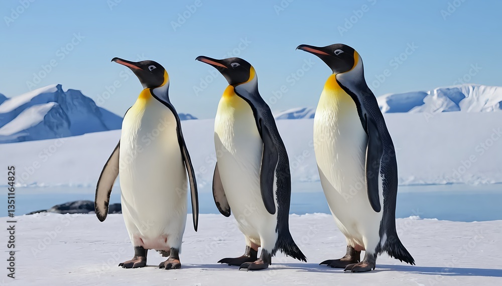 Obraz premium Three King Penguins in Antarctica