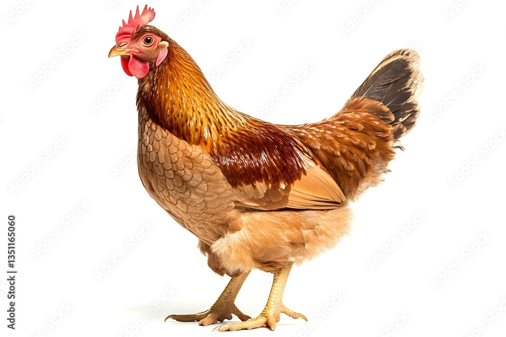 Fototapeta premium Full body of brown chicken hen standing isolated