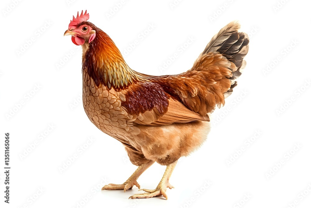 Fototapeta premium Full body of brown chicken hen standing isolated