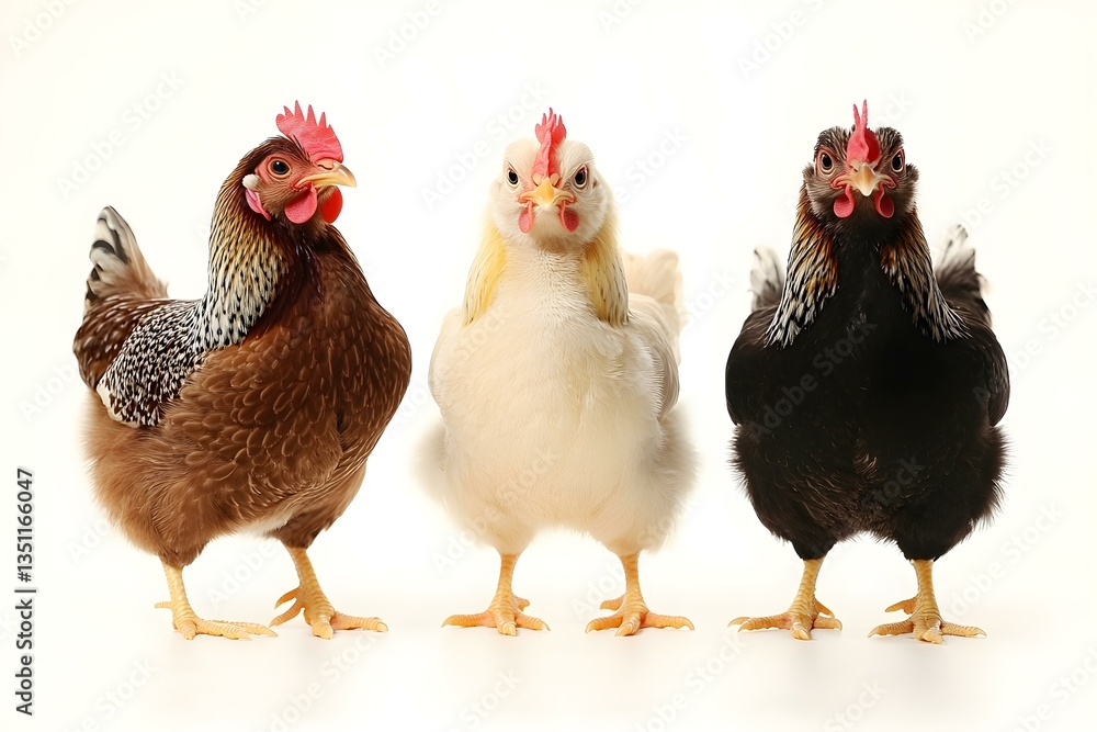 Fototapeta premium Trio of Chickens: A Captivating Portrait in Isolation