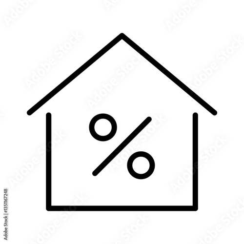 Black single mortgage rate line icon, simple house shape commercial financial business flat design concept vector for app ads web banner button ui ux interface elements isolated on white background