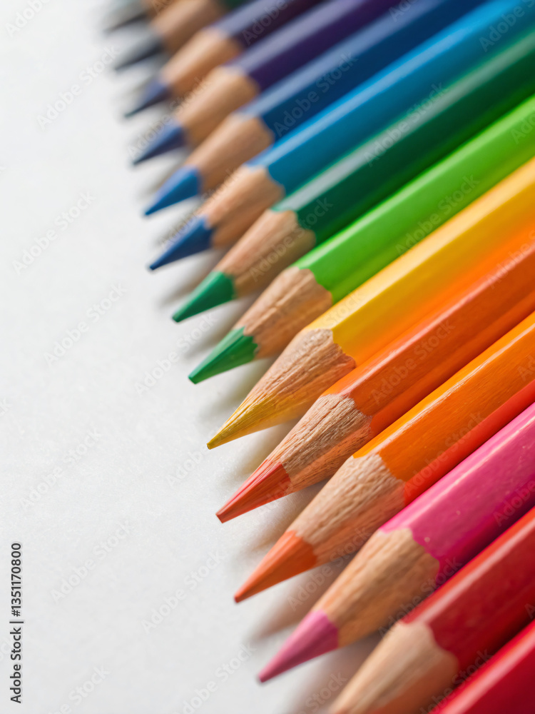 Colorful Pencils Arranged in a Rainbow Pattern on a White Background Colorful Pencils Arranged in a Rainbow Pattern on a White Background