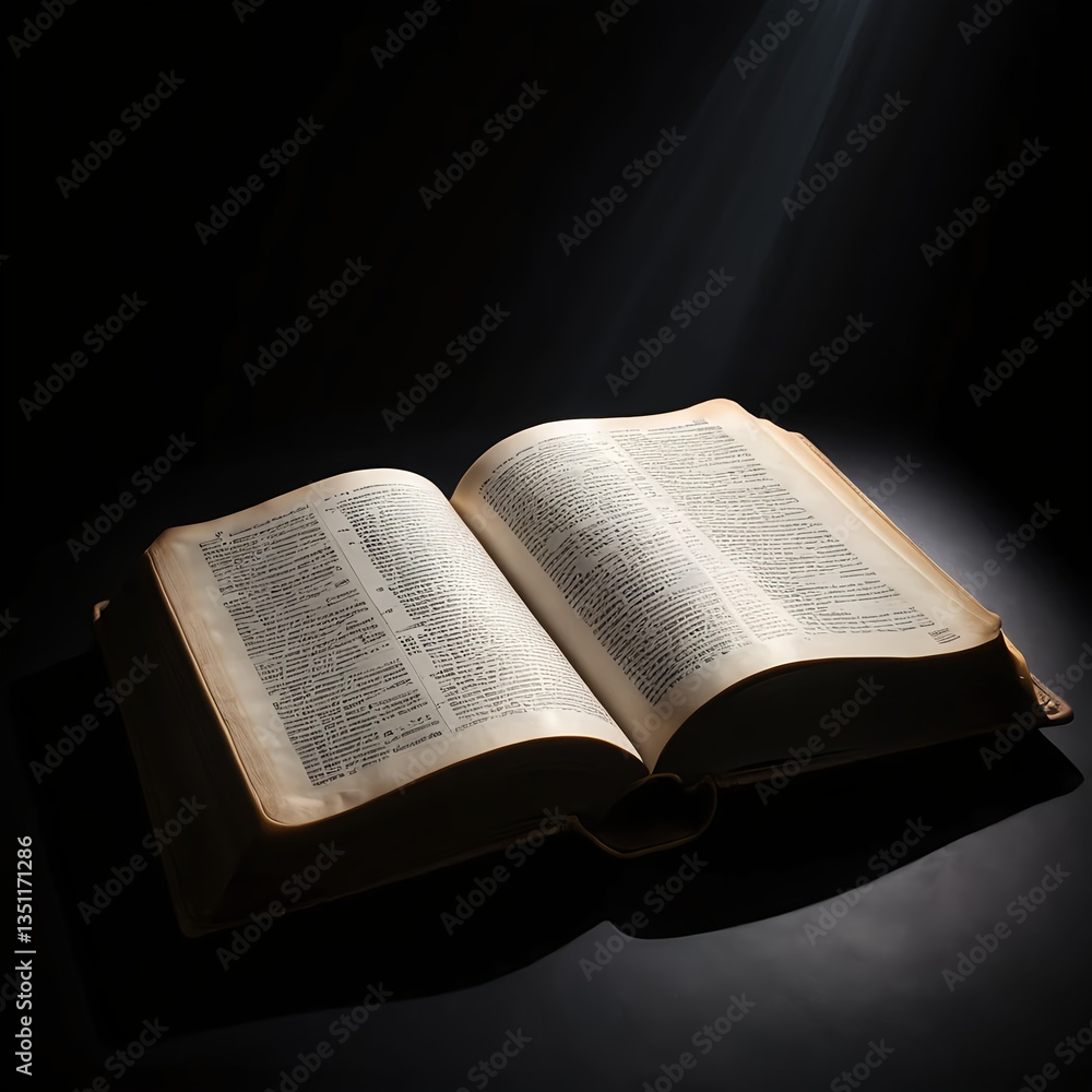 Open Ancient Book Illuminated by Light