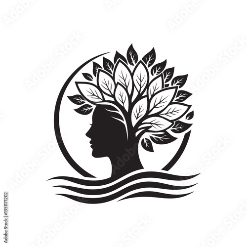mental health care silhouette vector clip art logo design