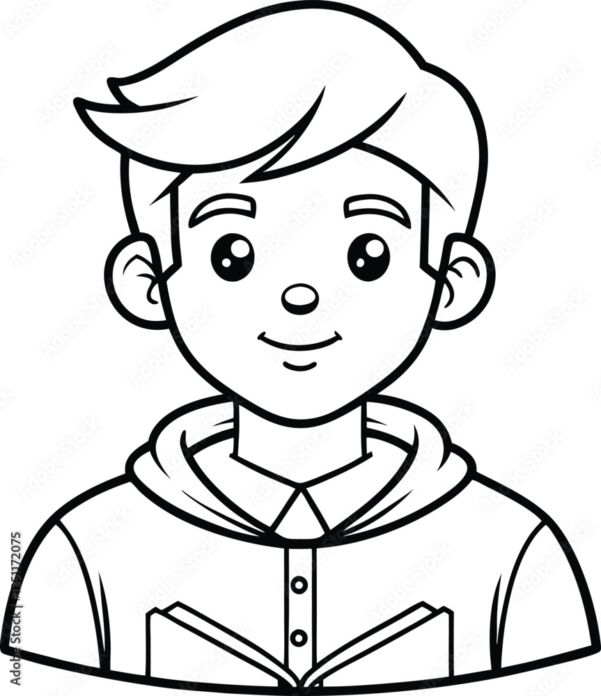 Black and White Illustration of Boy Reading, A simple black and white drawing of a smiling boy holding an open book, symbolizing childhood reading and learning.
Black and White Illustration of Boy Reading, A simple black and white drawing of a smiling boy holding an open book, symbolizing childhood reading and learning.