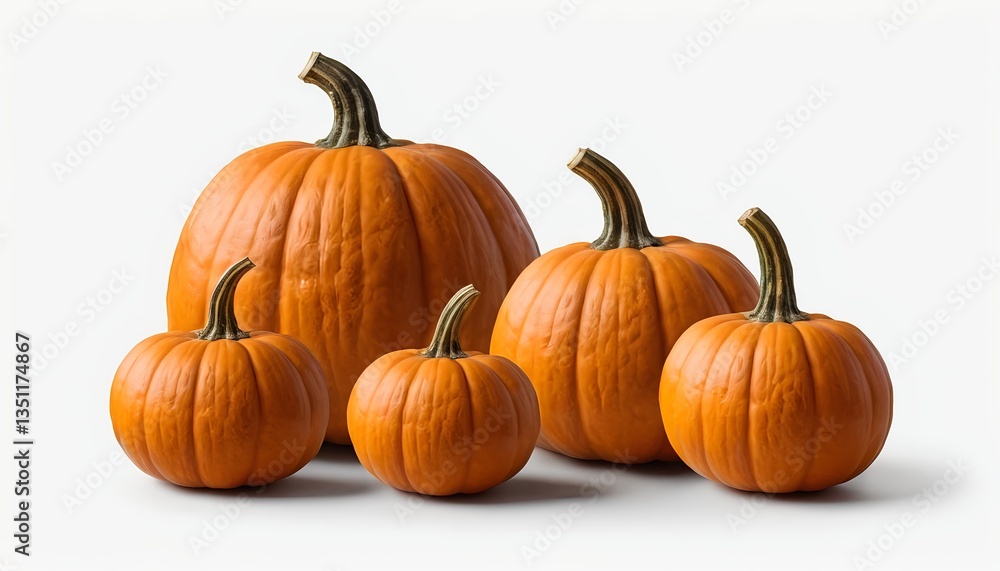 Four Pumpkins of Varying Sizes on White Background Four Pumpkins of Varying Sizes on White Background