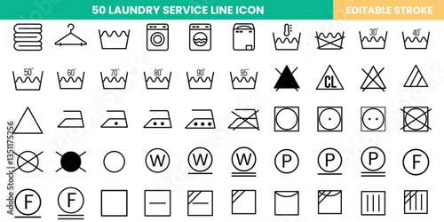 laundry service icon set, laundry symbol, line icon, customizable stroke