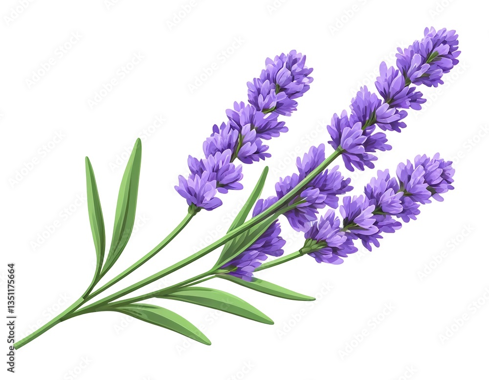 Fototapeta premium Lavender Sprig, Purple Flowers, Isolated on White