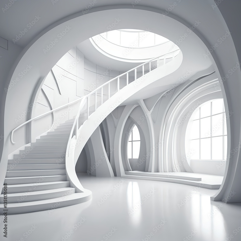 Fototapeta premium Modern White Spiral Staircase in Futuristic Architecture