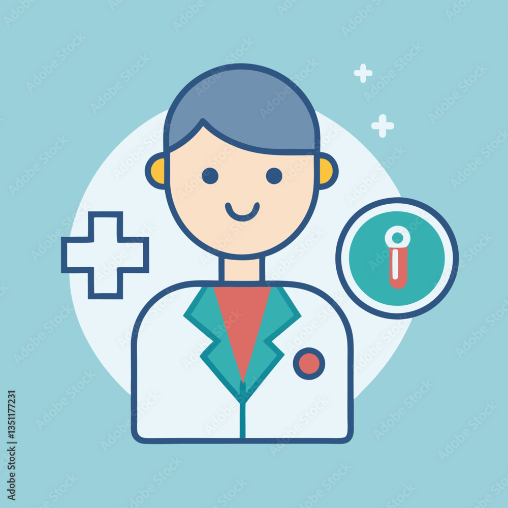 Cartoon Doctor with Medical Cross and Thermometer, A cheerful cartoon doctor with a medical cross and thermometer symbols, representing healthcare and medical services.
Cartoon Doctor with Medical Cross and Thermometer, A cheerful cartoon doctor with a medical cross and thermometer symbols, representing healthcare and medical services.