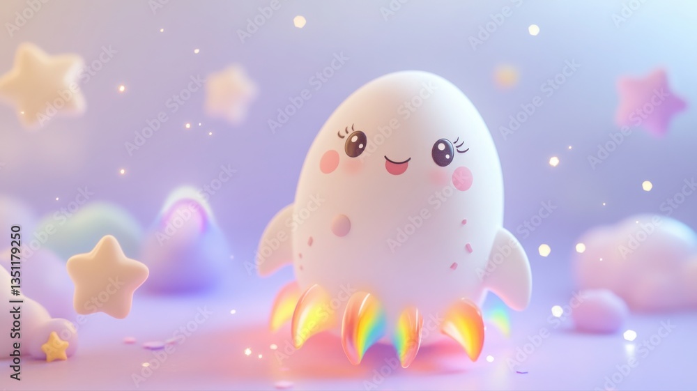 Chubby pastel 3D rocket with rainbow exhaust and cute facial expression. Generative AI Chubby pastel 3D rocket with rainbow exhaust and cute facial expression. Generative AI