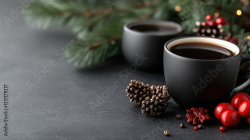 Dark coffee mugs, festive holiday decor