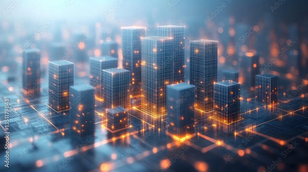 Fototapeta premium Futuristic cityscape, digital architecture