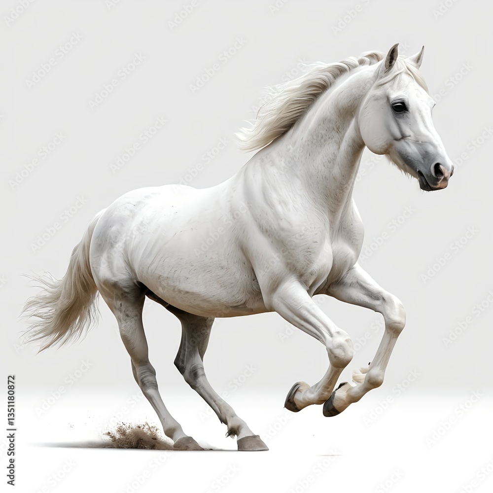Obraz premium White Horse Running, Dynamic Pose