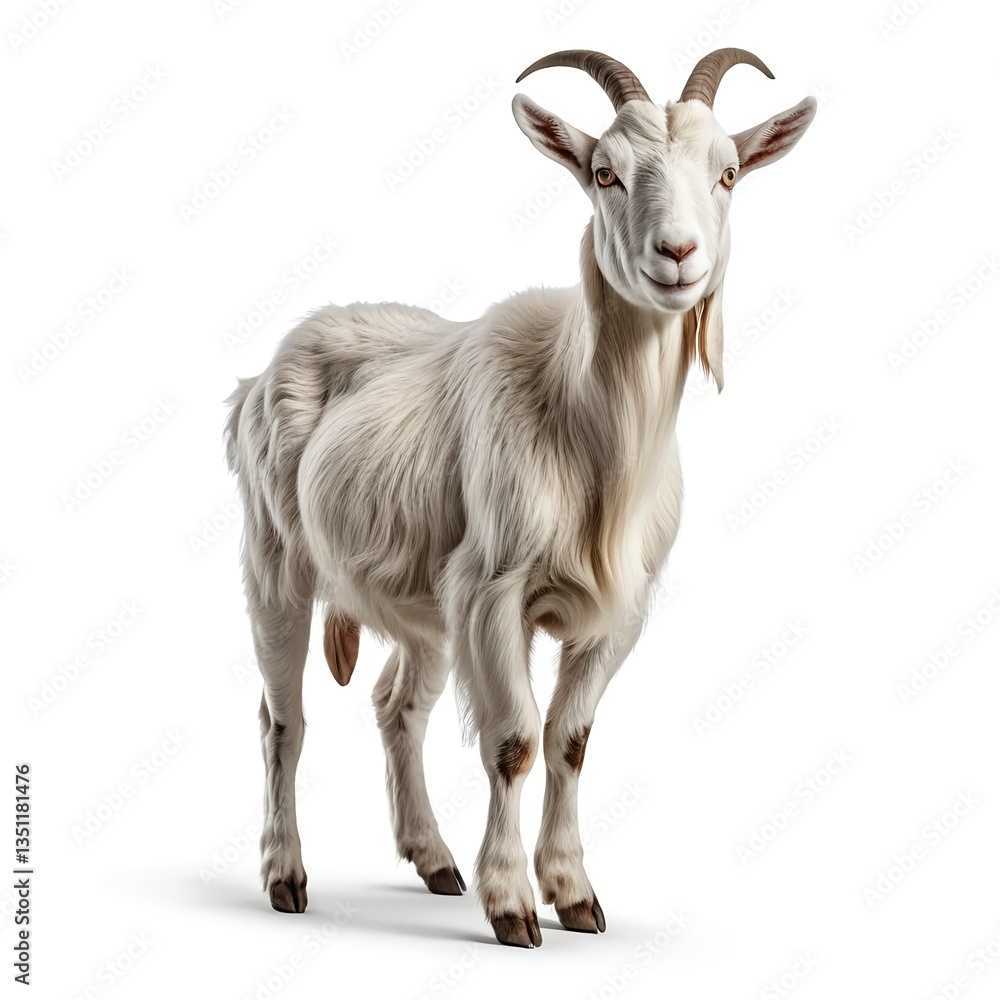 White Goat Standing Isolated on White Background White Goat Standing Isolated on White Background