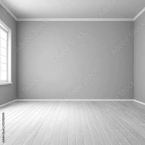 Wallpaper Mural Empty Room with White Wood Floor and Gray Walls Torontodigital.ca