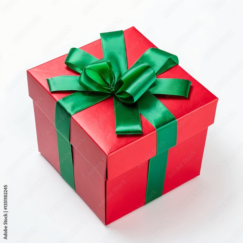 Fototapeta premium Red Gift Box with Green Ribbon