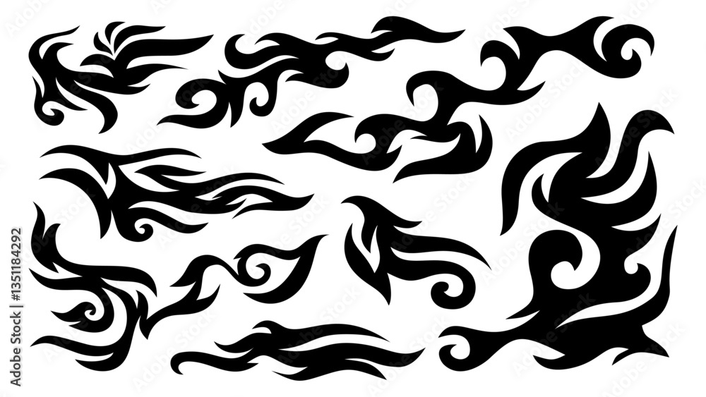 Fototapeta premium tribal fire symbol design. fire flame vector illustration. Flame decal. Tribal fire vinyl stickers for transportation. Burning element with curves for vehicle. y2k gothic flame stickers.
