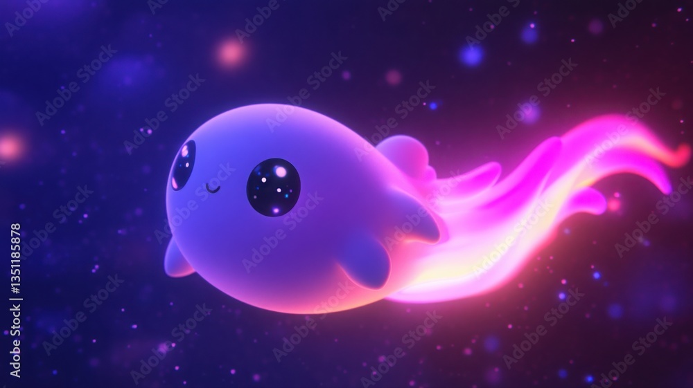 Chubby kawaii-style comet with glossy tail gliding through pastel space. Generative AI Chubby kawaii-style comet with glossy tail gliding through pastel space. Generative AI