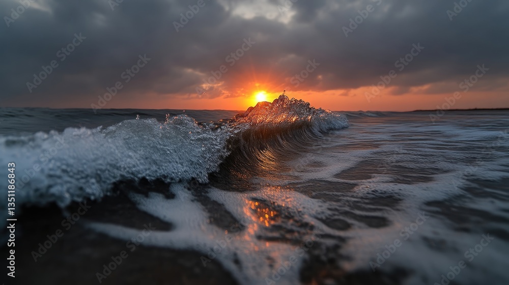 Fototapeta premium Dramatic sunset over the ocean waves