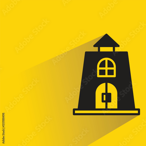 fortress tower icon with shadow on yellow background