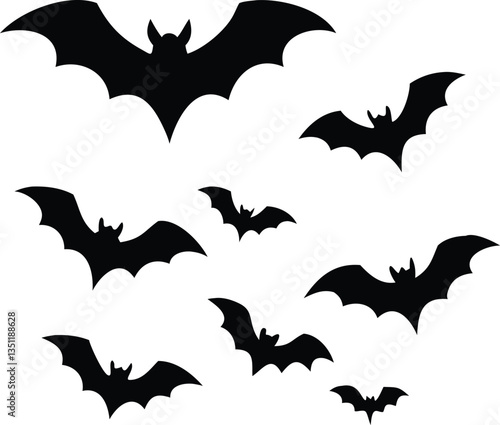 Bats Silhouette, Flying Mammals Isolated, Spooky Halloween Wildlife, Fauna, Black Shapes