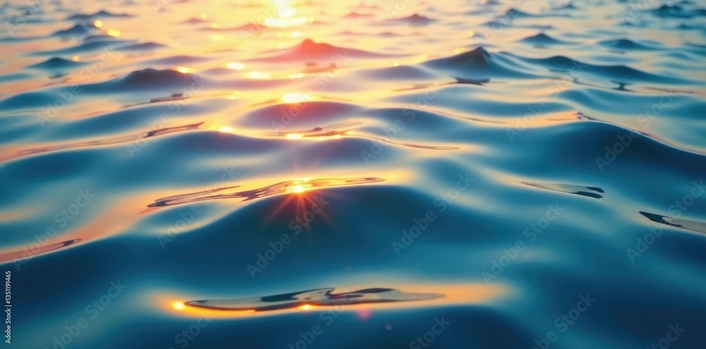Water surface with small waves and ripples in the morning light, morning light, reflection Water surface with small waves and ripples in the morning light, morning light, reflection