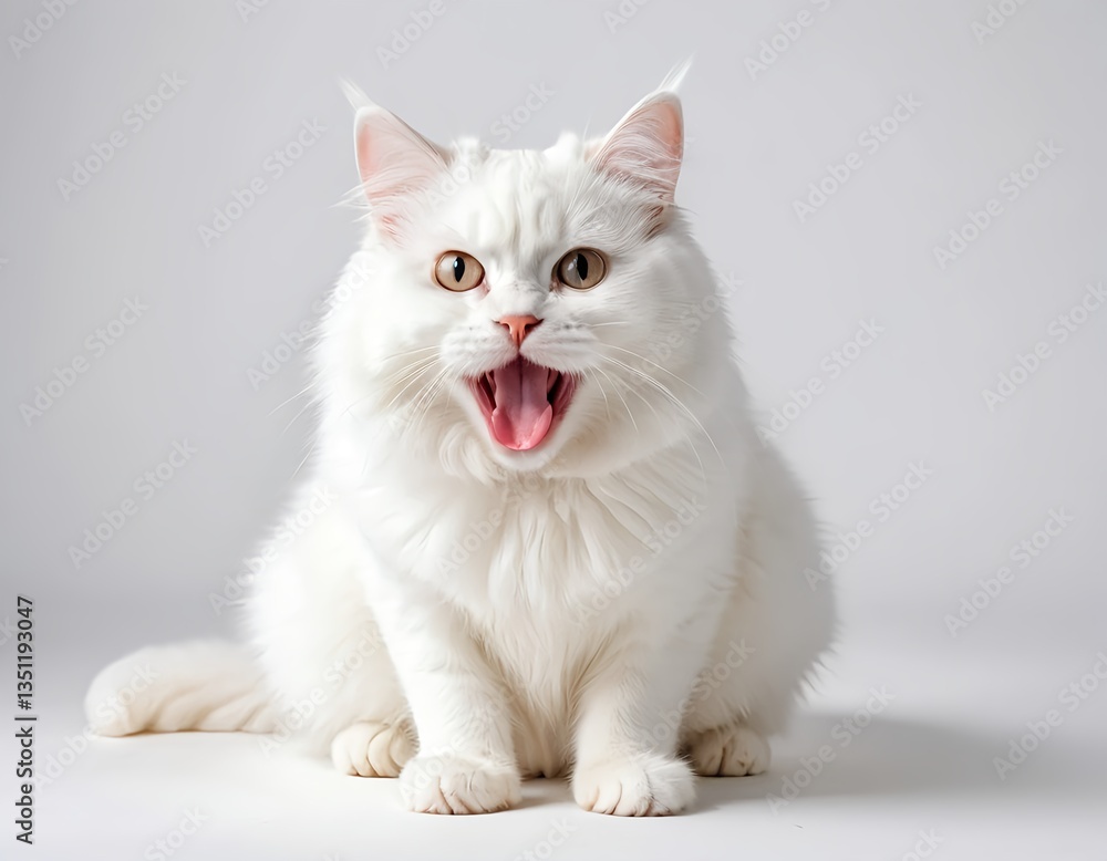 Adorable White Cat with Open Mouth Adorable White Cat with Open Mouth