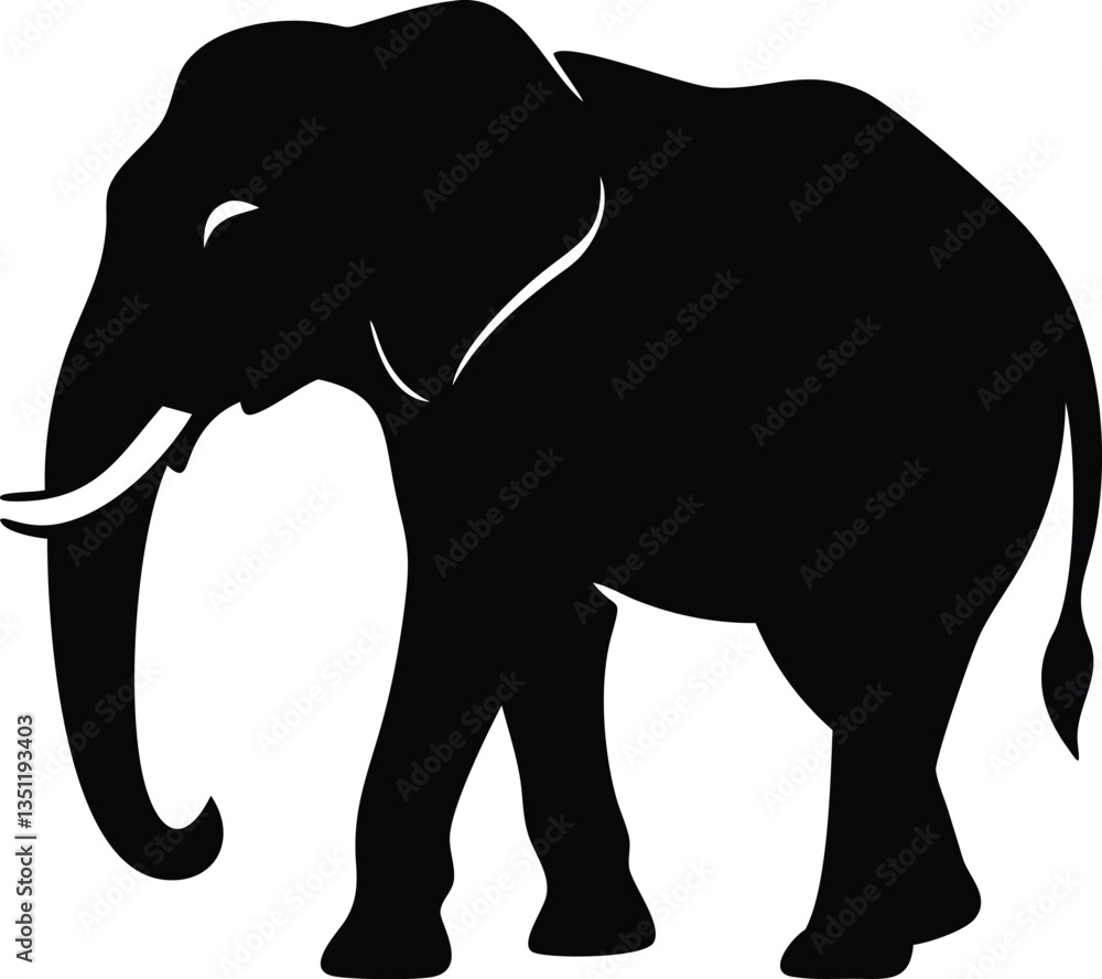 Fototapeta premium Black Elephant Silhouette Wildlife Icon, African Animal Outline, Jungle Mammal Design