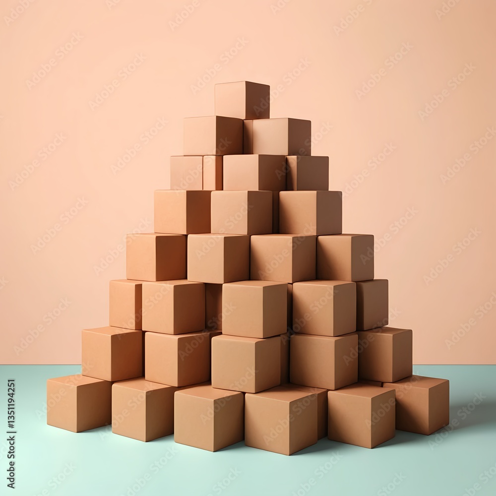 Fototapeta premium Beige Cubes Pyramid Minimalist Abstract Background