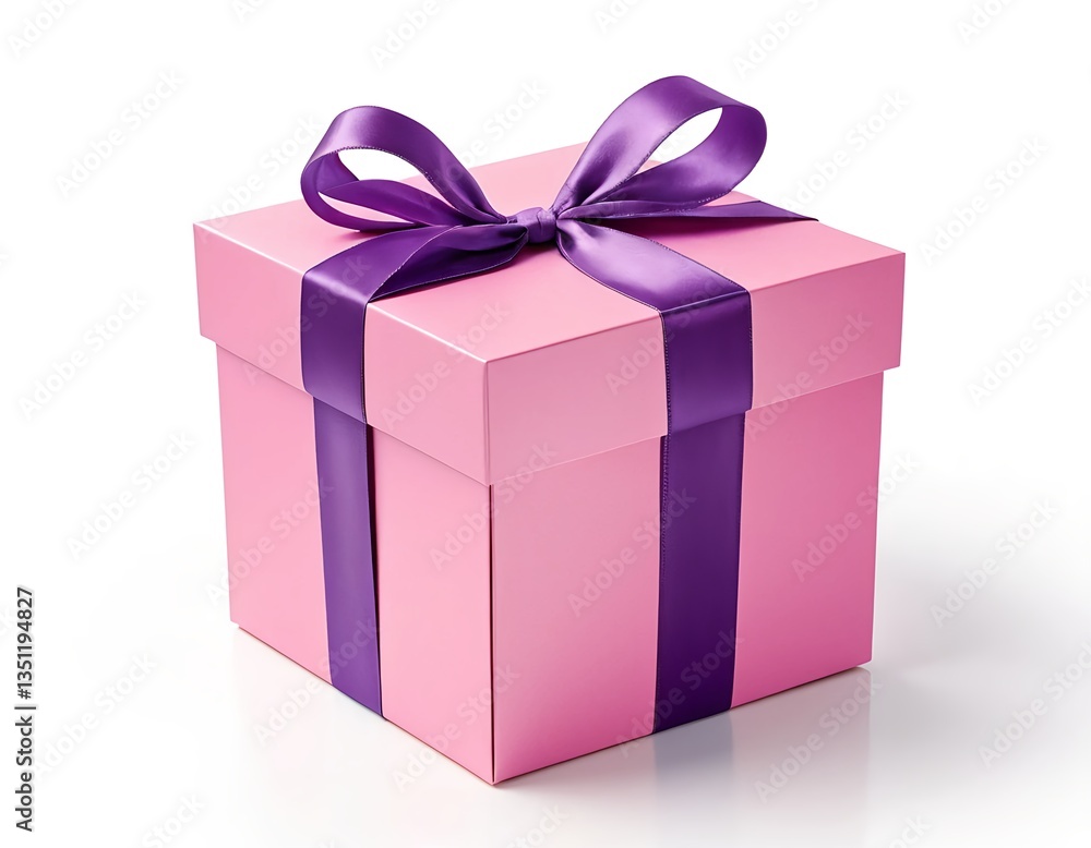 Obraz premium Pink Gift Box with Purple Ribbon