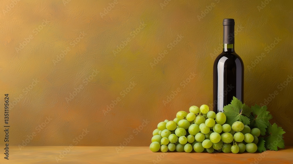 Obraz premium Elegant still life painting bottle of wine and luscious grapes on canvas still
