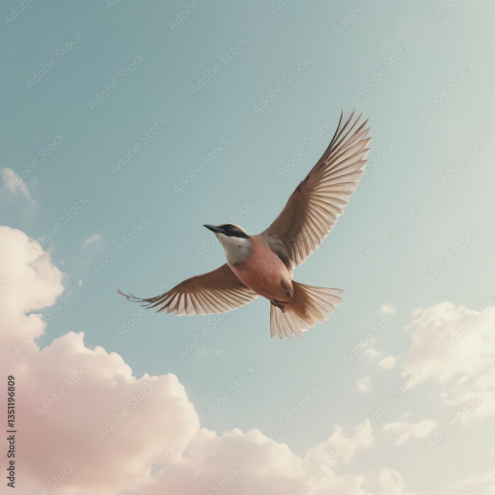 Obraz premium Bird in Flight, Soaring Through Clouds