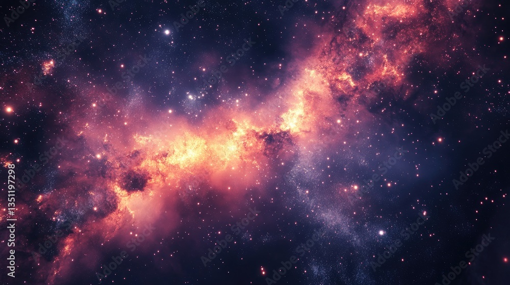 Naklejka premium Cosmic cloudscape with stars, galaxy backdrop for science and space exploration concepts