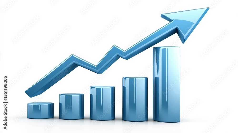 Ascending blue arrow on bar chart symbolizing growth success and upward trend in business finance Ascending blue arrow on bar chart symbolizing growth success and upward trend in business finance