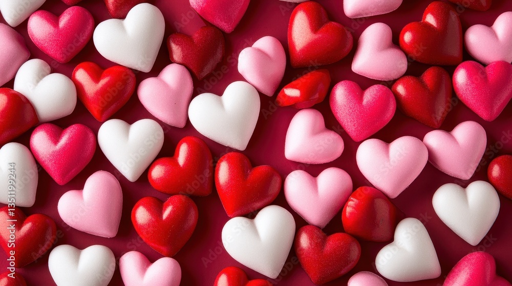 A vibrant close-up of a cluster of red and white hearts, showcasing their glossy surfaces and intricate textures, set against a soft, blurred background that enhances their charm. A vibrant close-up of a cluster of red and white hearts, showcasing their glossy surfaces and intricate textures, set against a soft, blurred background that enhances their charm.