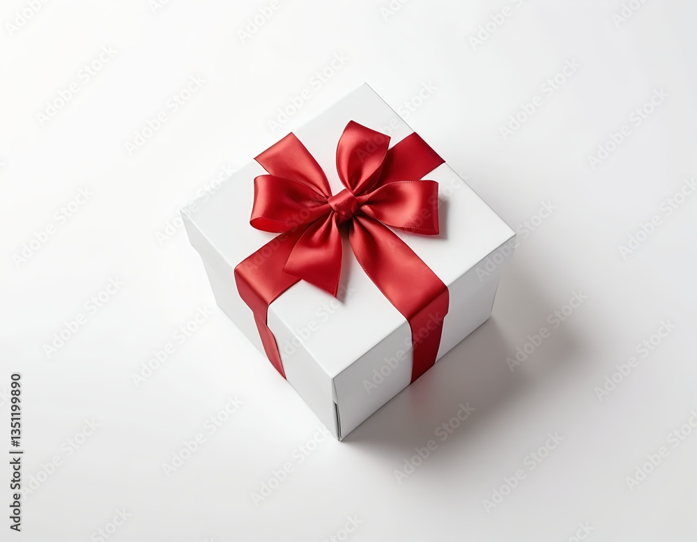Obraz premium White Gift Box with Red Ribbon Bow