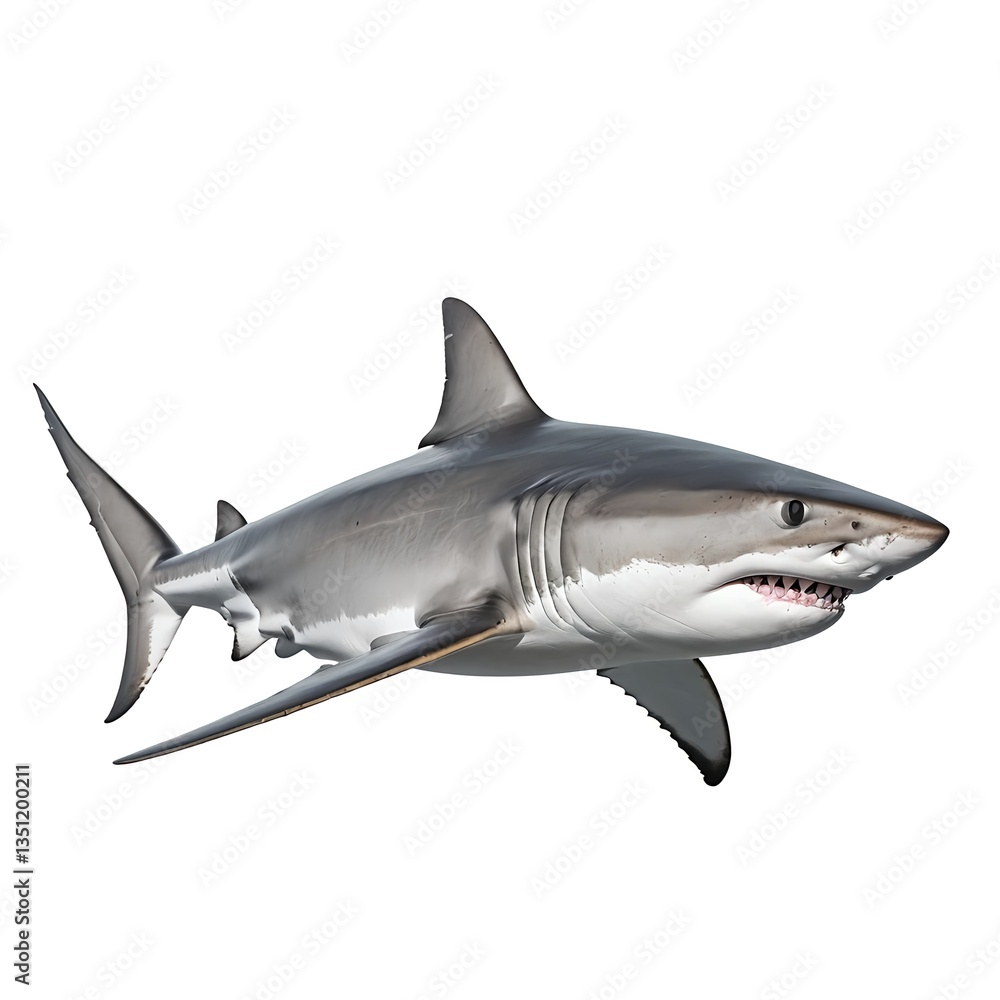 Fototapeta premium Great White Shark Isolated on White Background