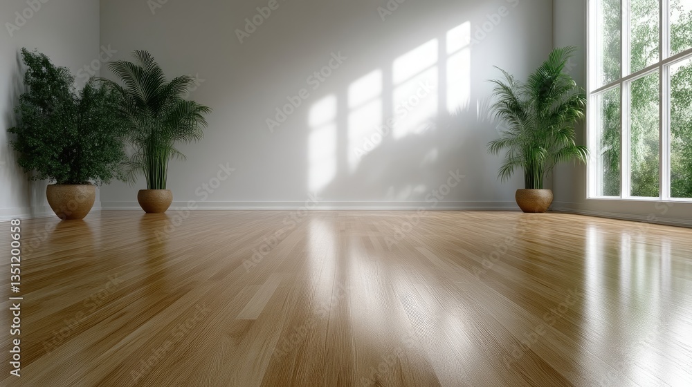 Modern Empty Room with Sunlight and Plants Modern Empty Room with Sunlight and Plants