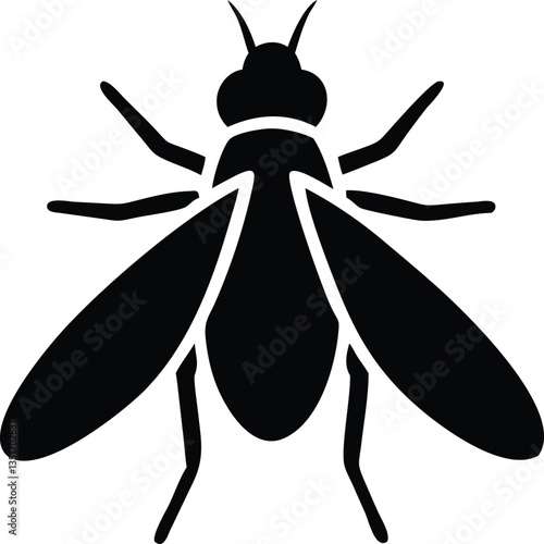 Isolated Black Fly Silhouette on White Background With Wings, Legs, and Antennae