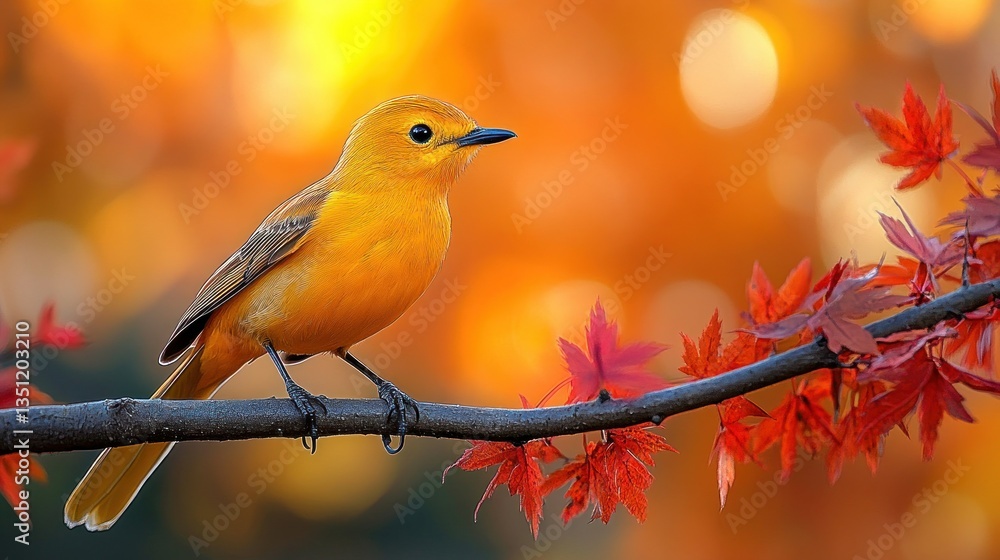 Obraz premium Golden bird on autumn branch