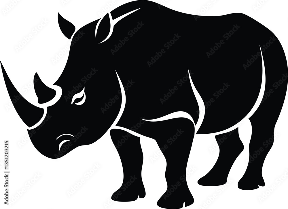Fototapeta premium Rhinoceros Full Body Silhouette, Horns, Wildlife, Strong, Powerful, Isolated on White
