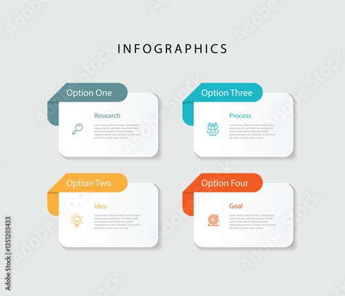 Design template infographic vector element. 4 step process infographic with icons and paper style. Vector timeline can be used for workflow, business presentation and web graphic design.