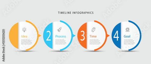 Design template infographic vector element. 4 step process infographic with icons and paper style. Vector timeline can be used for workflow, business presentation and web graphic design.