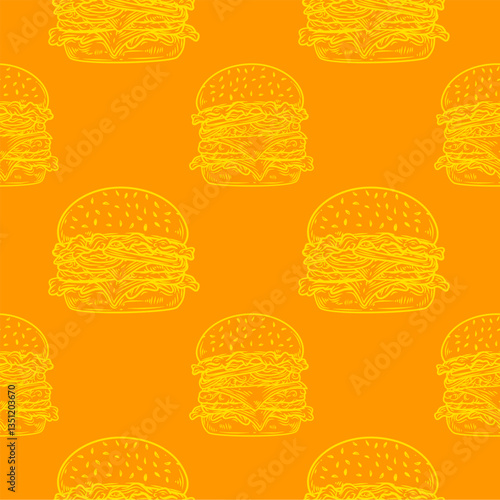 doodle burger pattern background. doodle fast food burger seamless pattern background. seamless pattern of burger in doodle style. Seamless Pattern of a Cheese Burger or Hamburger. hamburger pattern.