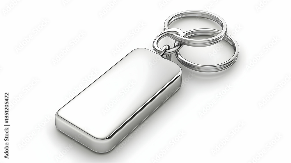 Silver rectangular keychain on white Silver rectangular keychain on white