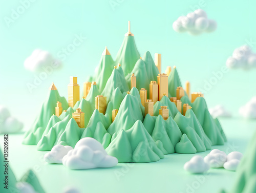 3D illustration of cloud-based architecture design in future city