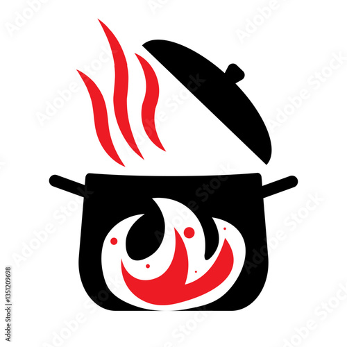 Hot pot kitchen and catering restaurant food logo icon template with big fire flame design
